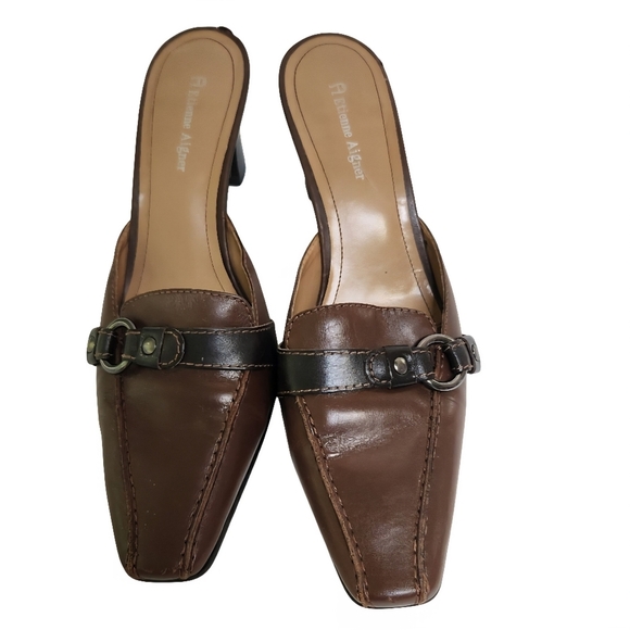 Etienne Aigner Vintage Brown Buckle Mules Size 8M - Picture 3 of 7